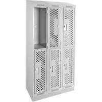 Clean Line Lockers, 2 -tier, Bank of 3, 36" x 15" x 82", Steel, Grey, Rivet (Assembled), Perforated Rock Safety Industrial Ltd