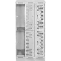 Clean Line Lockers, 2 -tier, Bank of 3, 36" x 15" x 82", Steel, Grey, Rivet (Assembled), Perforated Rock Safety Industrial Ltd