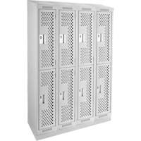 Clean Line Lockers, 2 -tier, Bank of 4, 48" x 15" x 82", Steel, Grey, Rivet (Assembled), Perforated Rock Safety Industrial Ltd