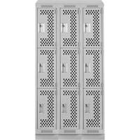 Casiers Clean Line, 3 niveaux, Bloc de 3, 36" x 18" x 82", Acier, Gris, Rivet (assembl&eacute;), Perfor&eacute; Rock Safety Industrial Ltd