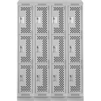 Casiers Clean Line, 3 niveaux, Bloc de 4, 48" x 18" x 82", Acier, Gris, Rivet (assembl&eacute;), Perfor&eacute; Rock Safety Industrial Ltd