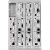 Casiers Clean Line, 3 niveaux, Bloc de 4, 48" x 18" x 82", Acier, Gris, Rivet (assembl&eacute;), Perfor&eacute; Rock Safety Industrial Ltd