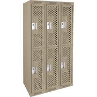 Clean Line Lockers, 2 -tier, Bank of 3, 36" x 12" x 72", Steel, Beige, Rivet (Assembled), Perforated Rock Safety Industrial Ltd
