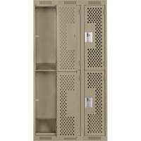Clean Line Lockers, 2 -tier, Bank of 3, 36" x 12" x 72", Steel, Beige, Rivet (Assembled), Perforated Rock Safety Industrial Ltd
