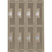 Clean Line Lockers, 2 -tier, Bank of 4, 48" x 12" x 72", Steel, Beige, Rivet (Assembled), Perforated Rock Safety Industrial Ltd