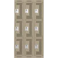 Casiers Clean Line, 3 niveaux, Bloc de 3, 36" x 12" x 72", Acier, Beige, Rivet (assembl&eacute;), Perfor&eacute; Rock Safety Industrial Ltd
