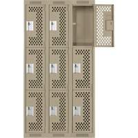 Casiers Clean Line, 3 niveaux, Bloc de 3, 36" x 12" x 72", Acier, Beige, Rivet (assembl&eacute;), Perfor&eacute; Rock Safety Industrial Ltd