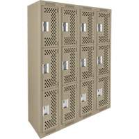 Clean Line Lockers, 3 -tier, Bank of 4, 48" x 12" x 72", Steel, Beige, Rivet (Assembled), Perforated Rock Safety Industrial Ltd