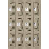 Clean Line Lockers, 3 -tier, Bank of 4, 48" x 12" x 72", Steel, Beige, Rivet (Assembled), Perforated Rock Safety Industrial Ltd