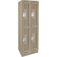 Clean Line Lockers, 2 -tier, Bank of 2, 24" x 18" x 76", Steel, Beige, Rivet (Assembled), Perforated Rock Safety Industrial Ltd