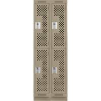 Clean Line Lockers, 2 -tier, Bank of 2, 24" x 18" x 76", Steel, Beige, Rivet (Assembled), Perforated Rock Safety Industrial Ltd