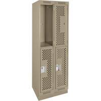 Clean Line Lockers, 2 -tier, Bank of 2, 24" x 18" x 76", Steel, Beige, Rivet (Assembled), Perforated Rock Safety Industrial Ltd