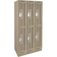 Casiers Clean Line, 2 niveaux, Bloc de 3, 36" x 18" x 76", Acier, Beige, Rivet (assembl&eacute;), Perfor&eacute; Rock Safety Industrial Ltd