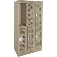 Casiers Clean Line, 2 niveaux, Bloc de 3, 36" x 18" x 76", Acier, Beige, Rivet (assembl&eacute;), Perfor&eacute; Rock Safety Industrial Ltd