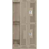 Casiers Clean Line, 2 niveaux, Bloc de 3, 36" x 18" x 76", Acier, Beige, Rivet (assembl&eacute;), Perfor&eacute; Rock Safety Industrial Ltd