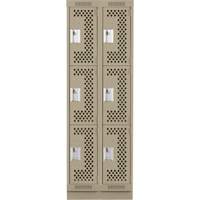Casiers Clean Line, 3 niveaux, Bloc de 2, 24" x 12" x 76", Acier, Beige, Rivet (assembl&eacute;), Perfor&eacute; Rock Safety Industrial Ltd