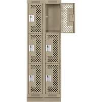Casiers Clean Line, 3 niveaux, Bloc de 2, 24" x 12" x 76", Acier, Beige, Rivet (assembl&eacute;), Perfor&eacute; Rock Safety Industrial Ltd