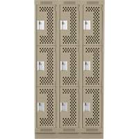 Casiers Clean Line, 3 niveaux, Bloc de 3, 36" x 12" x 76", Acier, Beige, Rivet (assembl&eacute;), Perfor&eacute; Rock Safety Industrial Ltd