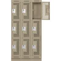 Casiers Clean Line, 3 niveaux, Bloc de 3, 36" x 12" x 76", Acier, Beige, Rivet (assembl&eacute;), Perfor&eacute; Rock Safety Industrial Ltd