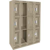 Casiers Clean Line, 3 niveaux, Bloc de 4, 48" x 12" x 76", Acier, Beige, Rivet (assembl&eacute;), Perfor&eacute; Rock Safety Industrial Ltd