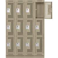 Casiers Clean Line, 3 niveaux, Bloc de 4, 48" x 12" x 76", Acier, Beige, Rivet (assembl&eacute;), Perfor&eacute; Rock Safety Industrial Ltd