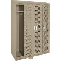 Clean Line Lockers, Bank of 4, 48" x 15" x 78", Steel, Beige, Rivet (Assembled), Perforated Rock Safety Industrial Ltd