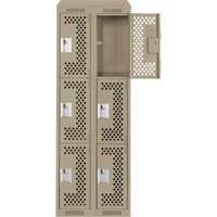 Casiers Clean Line, 3 niveaux, Bloc de 2, 24" x 18" x 78", Acier, Beige, Rivet (assembl&eacute;), Perfor&eacute; Rock Safety Industrial Ltd
