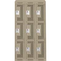 Clean Line Lockers, 3 -tier, Bank of 3, 36" x 18" x 78", Steel, Beige, Rivet (Assembled), Perforated Rock Safety Industrial Ltd