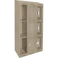 Clean Line Lockers, 3 -tier, Bank of 3, 36" x 18" x 78", Steel, Beige, Rivet (Assembled), Perforated Rock Safety Industrial Ltd