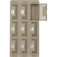 Clean Line Lockers, 3 -tier, Bank of 3, 36" x 18" x 78", Steel, Beige, Rivet (Assembled), Perforated Rock Safety Industrial Ltd