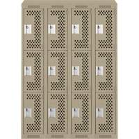 Clean Line Lockers, 3 -tier, Bank of 4, 48" x 18" x 78", Steel, Beige, Rivet (Assembled), Perforated Rock Safety Industrial Ltd