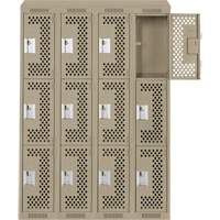 Clean Line Lockers, 3 -tier, Bank of 4, 48" x 18" x 78", Steel, Beige, Rivet (Assembled), Perforated Rock Safety Industrial Ltd