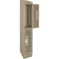 Casiers Clean Line, 2 niveaux, 12" x 15" x 82", Acier, Beige, Rivet (assembl&eacute;), Perfor&eacute; Rock Safety Industrial Ltd