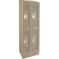 Clean Line Lockers, 2 -tier, Bank of 2, 24" x 15" x 82", Steel, Beige, Rivet (Assembled), Perforated Rock Safety Industrial Ltd