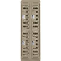 Clean Line Lockers, 2 -tier, Bank of 2, 24" x 15" x 82", Steel, Beige, Rivet (Assembled), Perforated Rock Safety Industrial Ltd