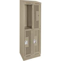 Clean Line Lockers, 2 -tier, Bank of 2, 24" x 15" x 82", Steel, Beige, Rivet (Assembled), Perforated Rock Safety Industrial Ltd