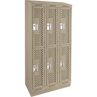 Clean Line Lockers, 2 -tier, Bank of 3, 36" x 15" x 82", Steel, Beige, Rivet (Assembled), Perforated Rock Safety Industrial Ltd