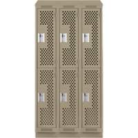 Clean Line Lockers, 2 -tier, Bank of 3, 36" x 15" x 82", Steel, Beige, Rivet (Assembled), Perforated Rock Safety Industrial Ltd