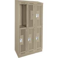 Clean Line Lockers, 2 -tier, Bank of 3, 36" x 15" x 82", Steel, Beige, Rivet (Assembled), Perforated Rock Safety Industrial Ltd