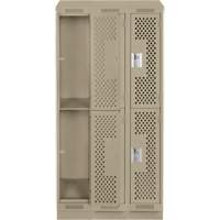 Clean Line Lockers, 2 -tier, Bank of 3, 36" x 15" x 82", Steel, Beige, Rivet (Assembled), Perforated Rock Safety Industrial Ltd