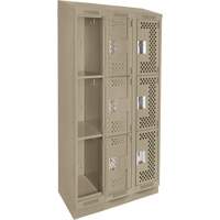 Casiers Clean Line, 3 niveaux, Bloc de 3, 36" x 18" x 82", Acier, Beige, Rivet (assembl&eacute;), Perfor&eacute; Rock Safety Industrial Ltd