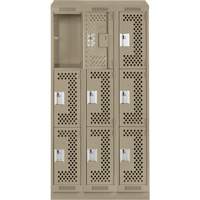 Casiers Clean Line, 3 niveaux, Bloc de 3, 36" x 18" x 82", Acier, Beige, Rivet (assembl&eacute;), Perfor&eacute; Rock Safety Industrial Ltd