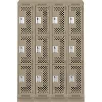 Casiers Clean Line, 3 niveaux, Bloc de 4, 48" x 18" x 82", Acier, Beige, Rivet (assembl&eacute;), Perfor&eacute; Rock Safety Industrial Ltd