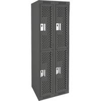 Clean Line Lockers, 2 -tier, Bank of 2, 24" x 12" x 72", Steel, Charcoal, Rivet (Assembled), Perforated Rock Safety Industrial Ltd