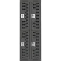Clean Line Lockers, 2 -tier, Bank of 2, 24" x 12" x 72", Steel, Charcoal, Rivet (Assembled), Perforated Rock Safety Industrial Ltd