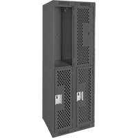 Clean Line Lockers, 2 -tier, Bank of 2, 24" x 12" x 72", Steel, Charcoal, Rivet (Assembled), Perforated Rock Safety Industrial Ltd