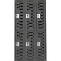 Clean Line Lockers, 2 -tier, Bank of 3, 36" x 12" x 72", Steel, Charcoal, Rivet (Assembled), Perforated Rock Safety Industrial Ltd