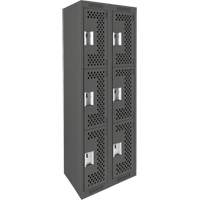 Clean Line Lockers, 3 -tier, Bank of 2, 24" x 12" x 72", Steel, Charcoal, Rivet (Assembled), Perforated Rock Safety Industrial Ltd