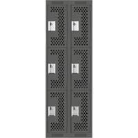 Clean Line Lockers, 3 -tier, Bank of 2, 24" x 12" x 72", Steel, Charcoal, Rivet (Assembled), Perforated Rock Safety Industrial Ltd