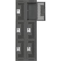 Clean Line Lockers, 3 -tier, Bank of 2, 24" x 12" x 72", Steel, Charcoal, Rivet (Assembled), Perforated Rock Safety Industrial Ltd